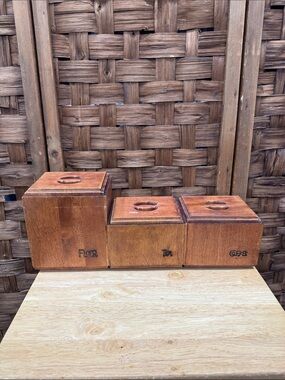 Wooden Brown Bilingual Kitchen Storage Canister Set - Coffee Tea Flour